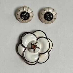 Designer vibes  White Enamel Flower Brooch & Earrings Set